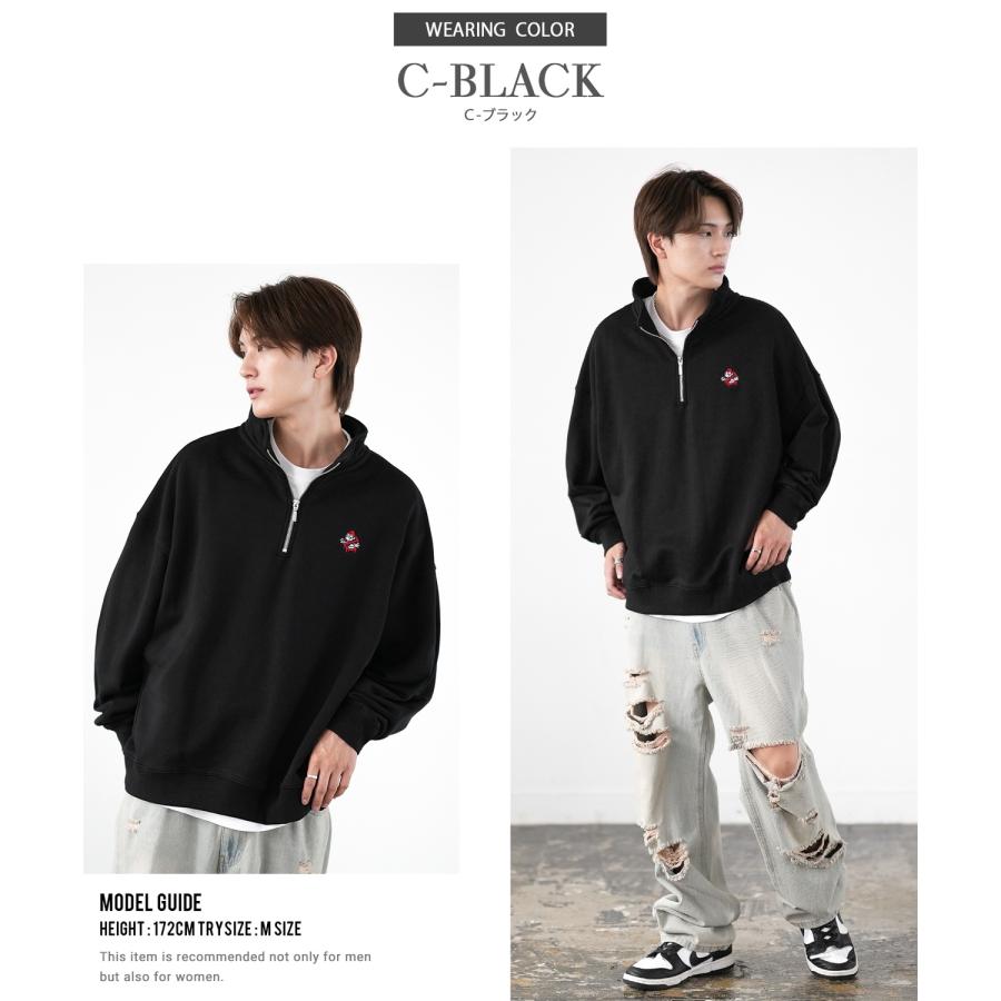 トレーナー メンズ SIDEWAY STANCE サイドウェイスタンス ワンポイント刺しゅう ハーフジップ 裏毛スウェット 大きめ アメカジ スケーター ストリート | improves | 22