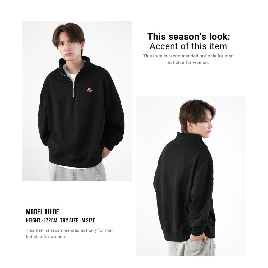 トレーナー メンズ SIDEWAY STANCE サイドウェイスタンス ワンポイント刺しゅう ハーフジップ 裏毛スウェット 大きめ アメカジ スケーター ストリート | improves | 23