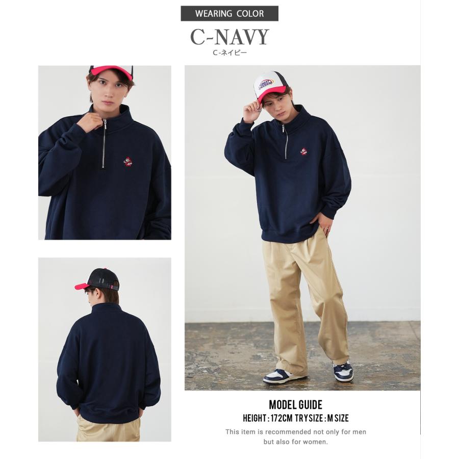 トレーナー メンズ SIDEWAY STANCE サイドウェイスタンス ワンポイント刺しゅう ハーフジップ 裏毛スウェット 大きめ アメカジ スケーター ストリート | improves | 24