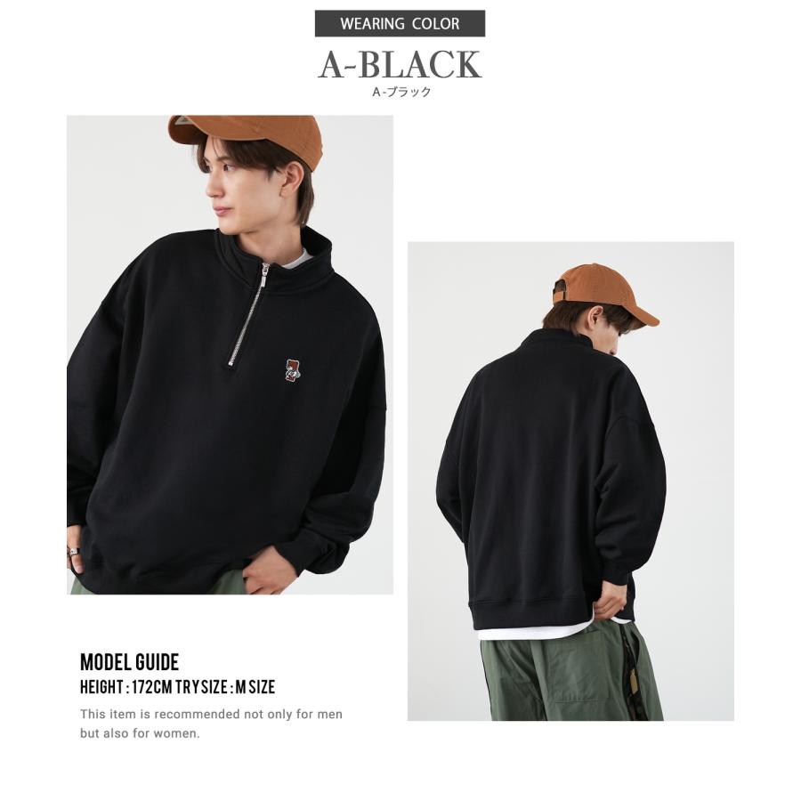 トレーナー メンズ SIDEWAY STANCE サイドウェイスタンス ワンポイント刺しゅう ハーフジップ 裏毛スウェット 大きめ アメカジ スケーター ストリート | improves | 13