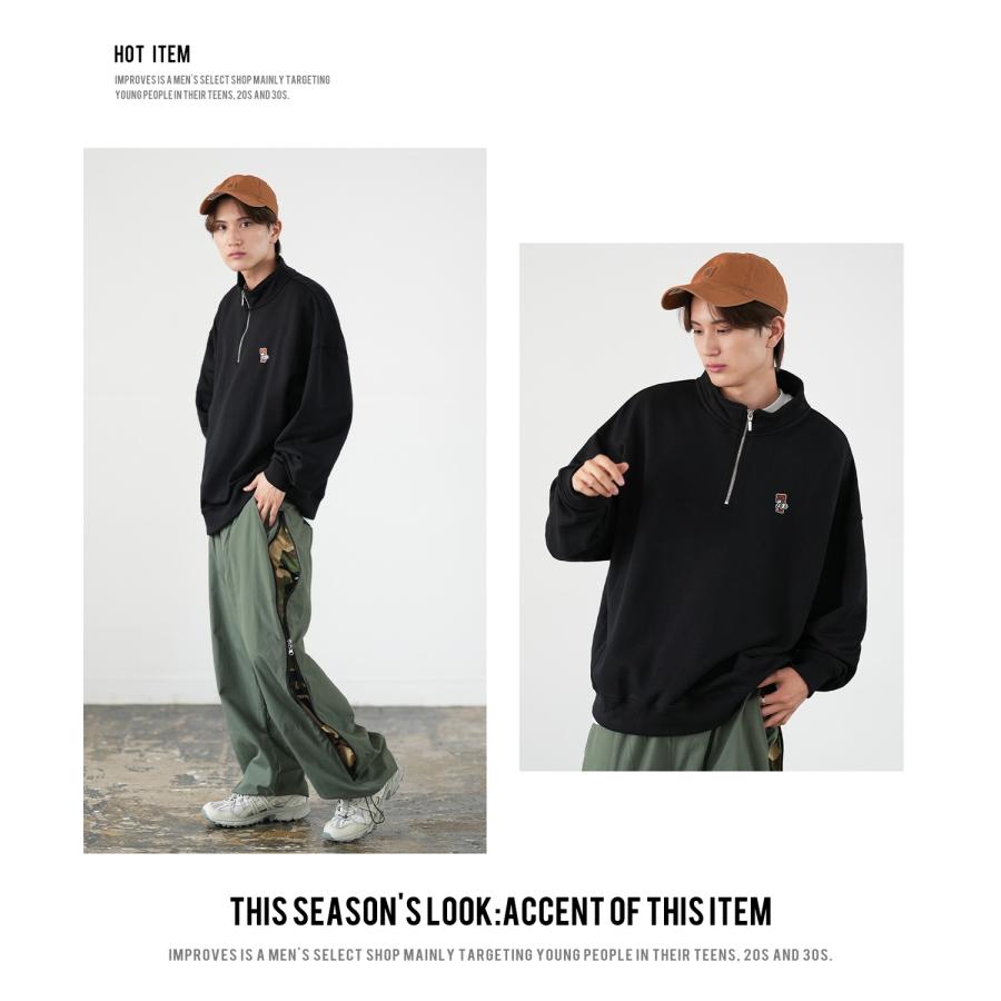 トレーナー メンズ SIDEWAY STANCE サイドウェイスタンス ワンポイント刺しゅう ハーフジップ 裏毛スウェット 大きめ アメカジ スケーター ストリート | improves | 14