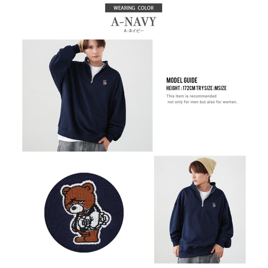 トレーナー メンズ SIDEWAY STANCE サイドウェイスタンス ワンポイント刺しゅう ハーフジップ 裏毛スウェット 大きめ アメカジ スケーター ストリート | improves | 15