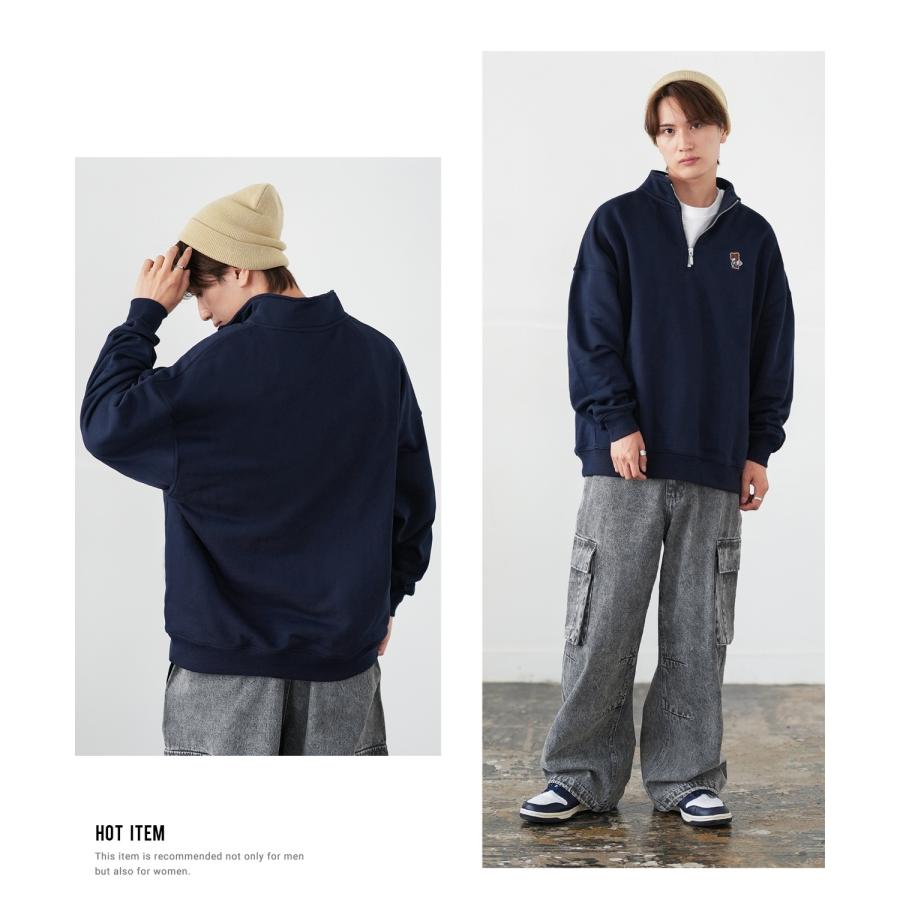 トレーナー メンズ SIDEWAY STANCE サイドウェイスタンス ワンポイント刺しゅう ハーフジップ 裏毛スウェット 大きめ アメカジ スケーター ストリート | improves | 16