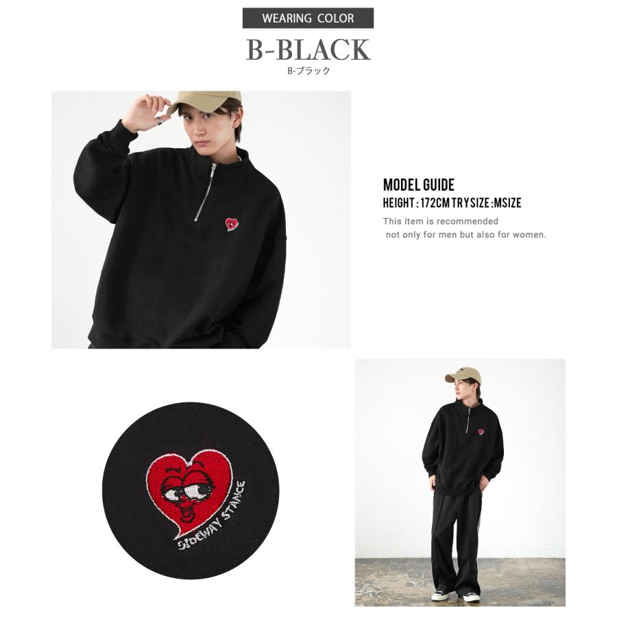 トレーナー メンズ SIDEWAY STANCE サイドウェイスタンス ワンポイント刺しゅう ハーフジップ 裏毛スウェット 大きめ アメカジ スケーター ストリート | improves | 17