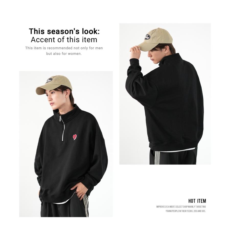 トレーナー メンズ SIDEWAY STANCE サイドウェイスタンス ワンポイント刺しゅう ハーフジップ 裏毛スウェット 大きめ アメカジ スケーター ストリート | improves | 18