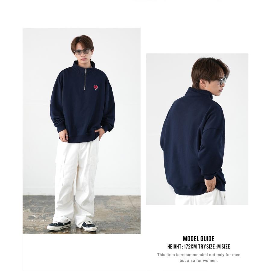 トレーナー メンズ SIDEWAY STANCE サイドウェイスタンス ワンポイント刺しゅう ハーフジップ 裏毛スウェット 大きめ アメカジ スケーター ストリート | improves | 20