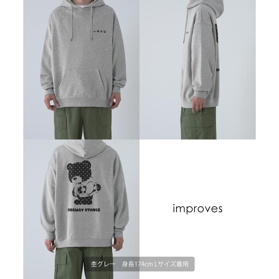 パーカー メンズ SIDEWAY STANCE サイドウェイスタンス オリジナルプリント グラフィック スウェット モノグラムベア オーバーサイズ アメカジ カジュアル | improves | 20