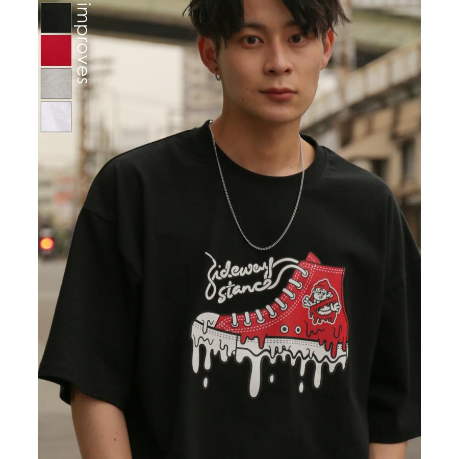 半袖Tシャツ メンズ SIDEWAY STANCE サイドウェイスタンス オリジナルプリント ハイカットスニーカー グラフィック カットソー アメカジ スケーター ストリート | improves