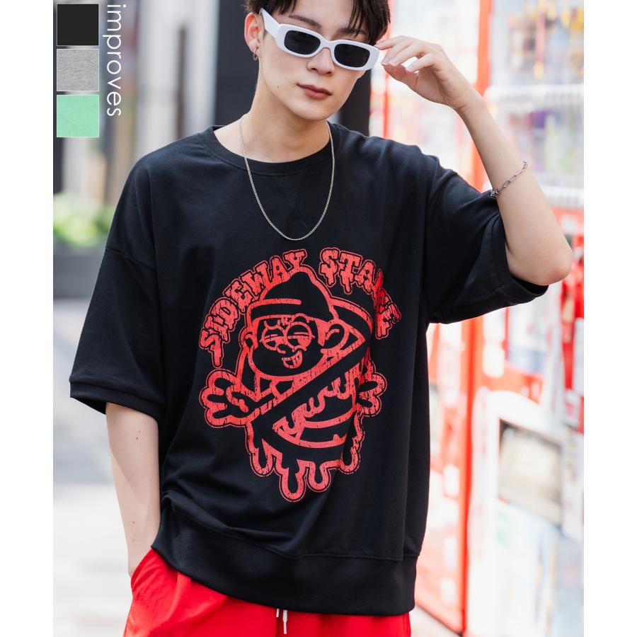 半袖トレーナーシャツ メンズ SIDEWAY STANCE サイドウェイスタンス オリジナルプリント カスレノーウェイ グラフィック スウェット 大きめ アメカジ スケーター | improves