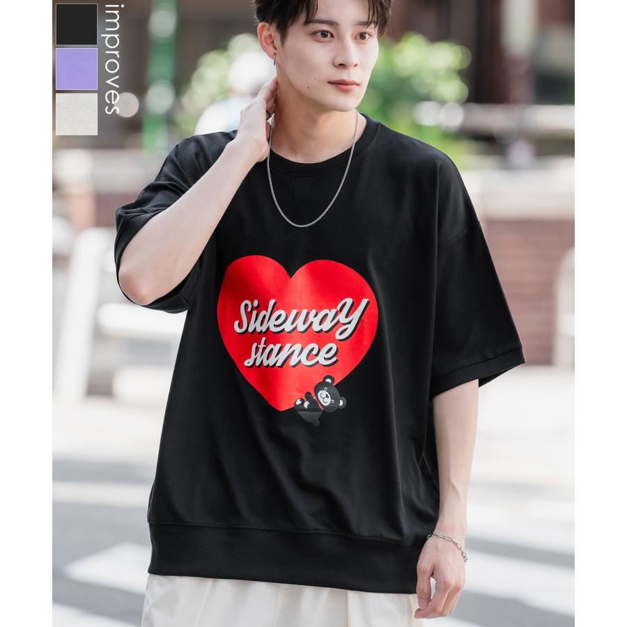 半袖トレーナーシャツ メンズ SIDEWAY STANCE サイドウェイスタンス オリジナルプリント ハートベア グラフィック スウェット 大きめ アメカジ スケーター | improves