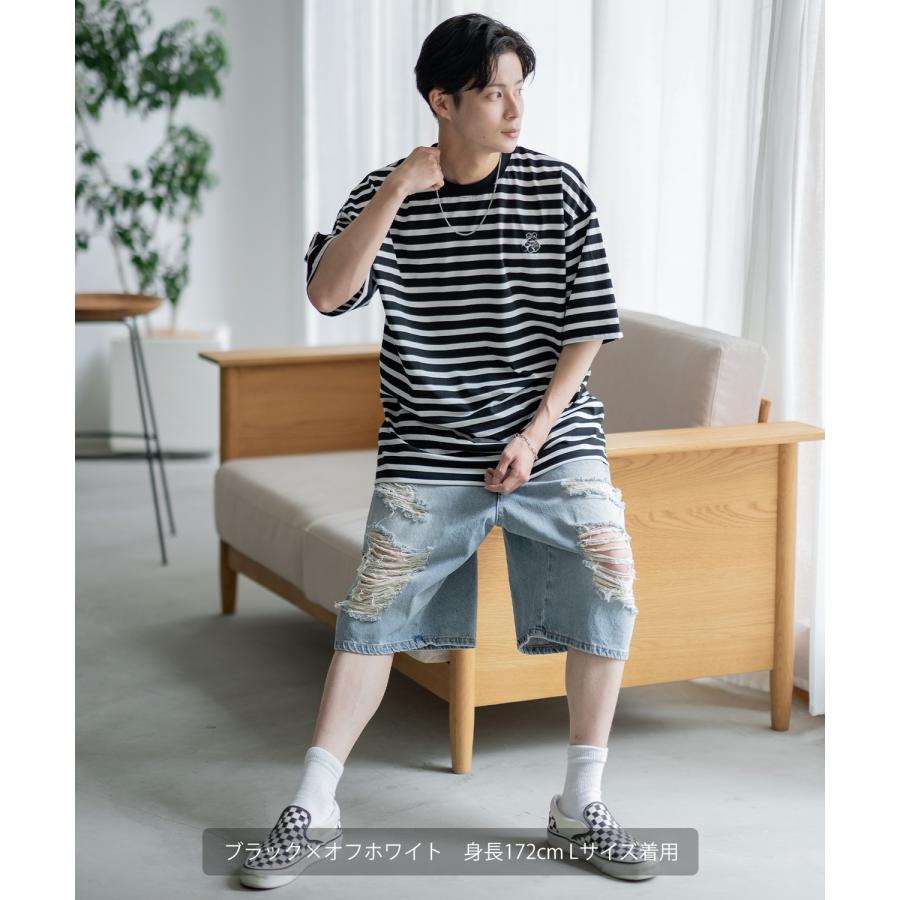半袖Tシャツ メンズ SIDEWAY STANCE サイドウェイスタンス オリジナル ワンポイント 刺しゅう ボーダーTシャツ カットソー スケーター | improves | 05