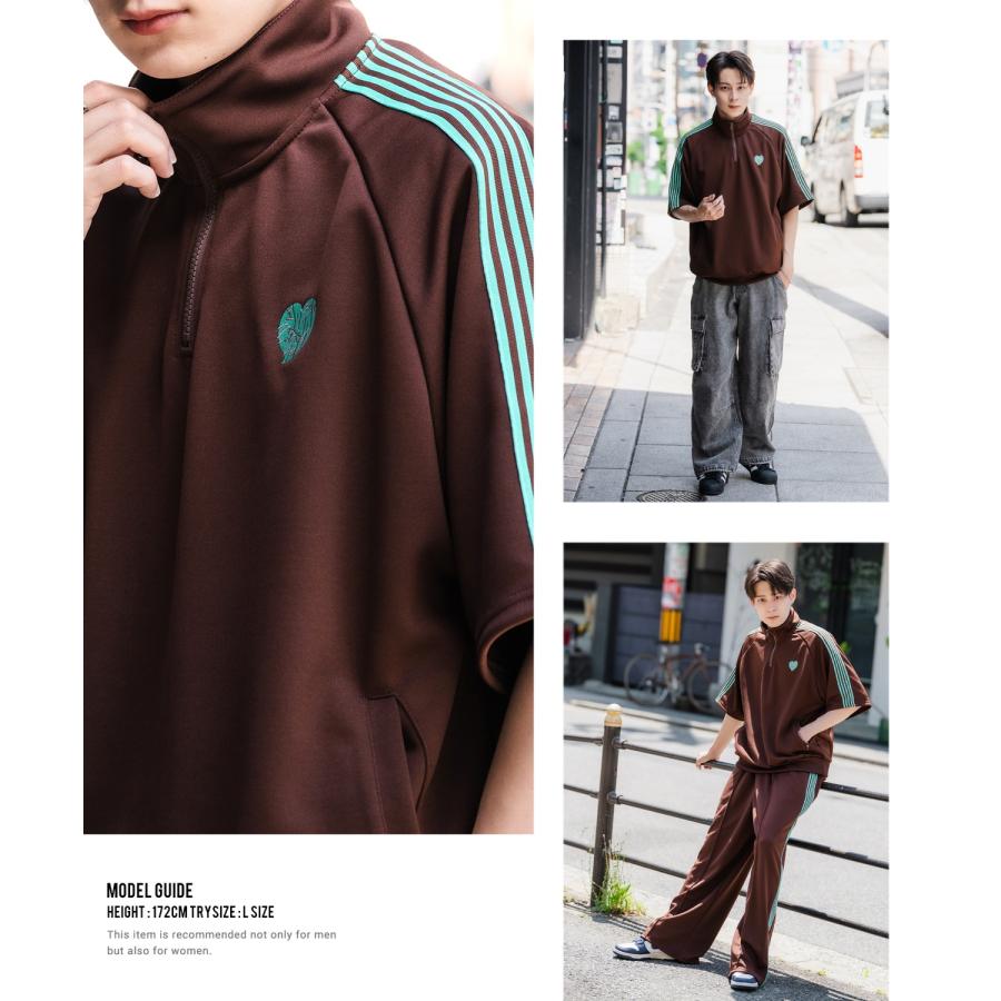 ジャージ メンズ レディース SIDEWAY STANCE ライン ハーフジップ ワンポイント 刺しゅう 半袖 トップス ストリート 韓国 スケーター 古着MIX レトロ | improves | 16