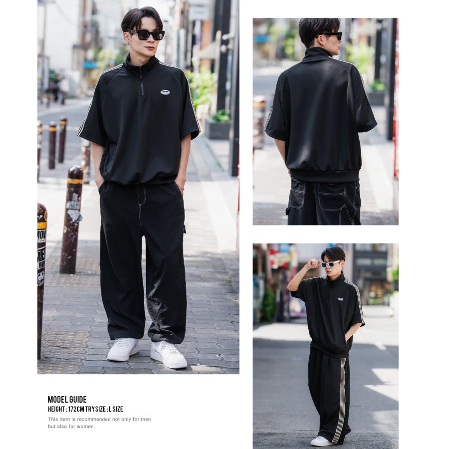 ジャージ メンズ レディース SIDEWAY STANCE ライン ハーフジップ ワンポイント 刺しゅう 半袖 トップス ストリート 韓国 スケーター 古着MIX レトロ | improves | 18