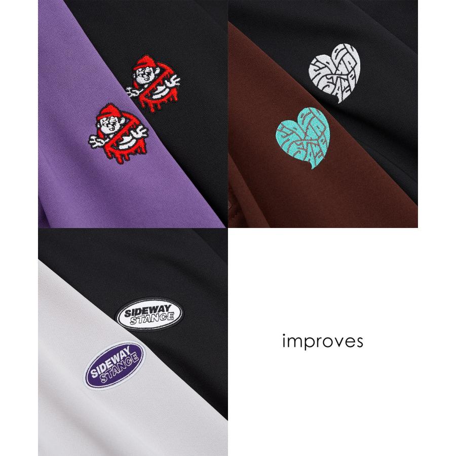 ジャージ メンズ レディース SIDEWAY STANCE ライン ハーフジップ ワンポイント 刺しゅう 半袖 トップス ストリート 韓国 スケーター 古着MIX レトロ | improves | 23