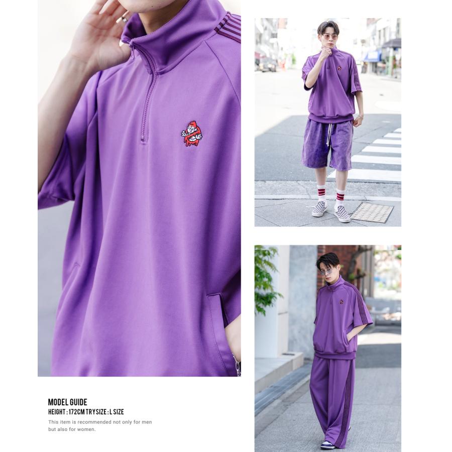 ジャージ メンズ レディース SIDEWAY STANCE ライン ハーフジップ ワンポイント 刺しゅう 半袖 トップス ストリート 韓国 スケーター 古着MIX レトロ | improves | 11