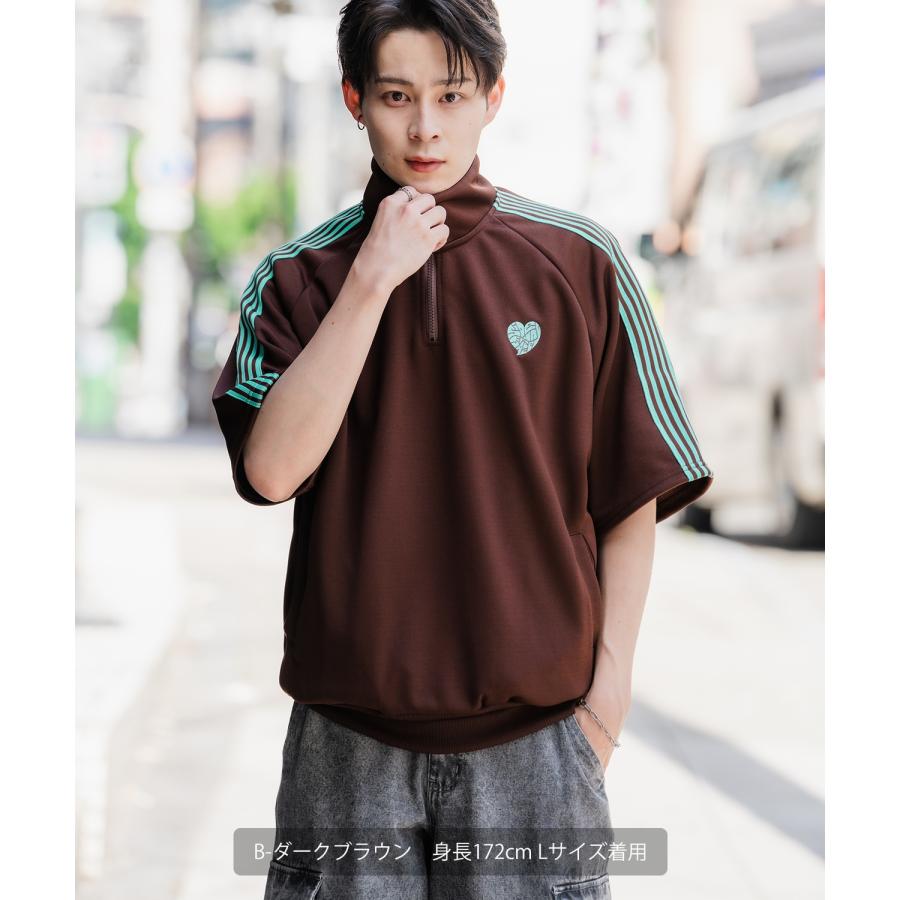 ジャージ メンズ レディース SIDEWAY STANCE ライン ハーフジップ ワンポイント 刺しゅう 半袖 トップス ストリート 韓国 スケーター 古着MIX レトロ | improves | 14