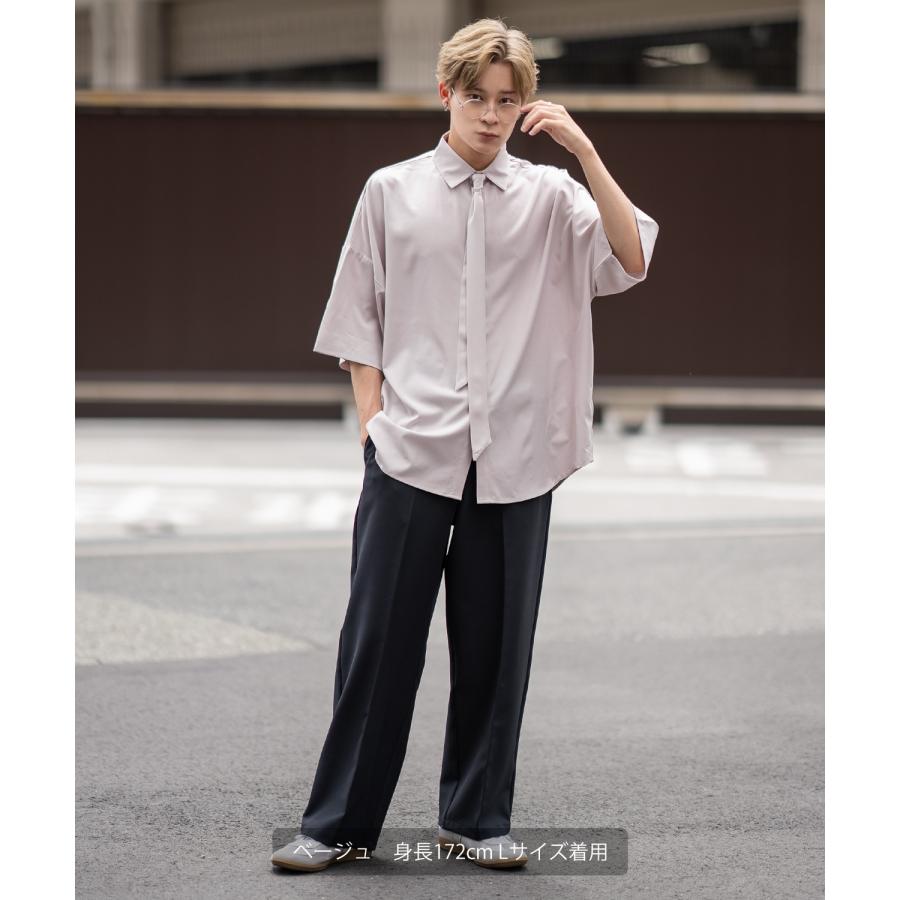 半袖シャツ メンズ ネクタイ レギュラーカラーシャツ 半端袖 シンプル ベーシック アメカジ カジュアル スケーター ストリート 古着MIX 韓国 | improves | 17