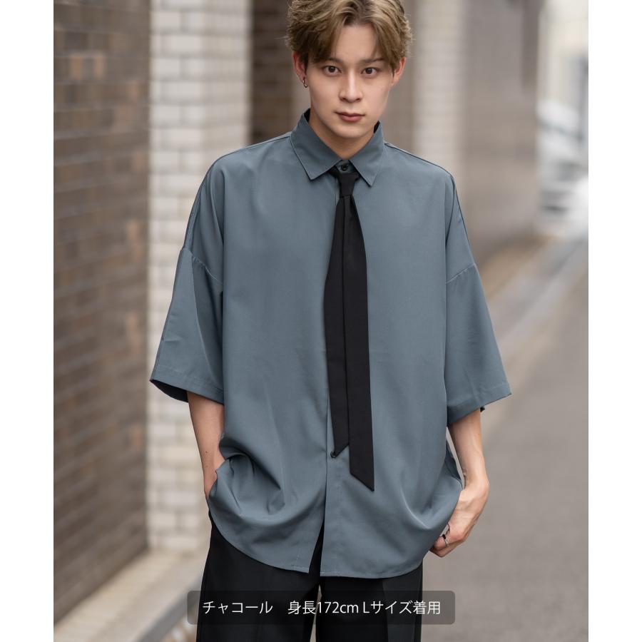 半袖シャツ メンズ ネクタイ レギュラーカラーシャツ 半端袖 シンプル ベーシック アメカジ カジュアル スケーター ストリート 古着MIX 韓国 | improves | 05