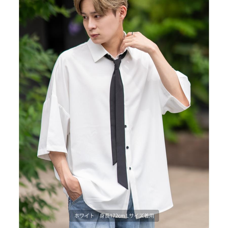 半袖シャツ メンズ ネクタイ レギュラーカラーシャツ 半端袖 シンプル ベーシック アメカジ カジュアル スケーター ストリート 古着MIX 韓国 | improves | 08