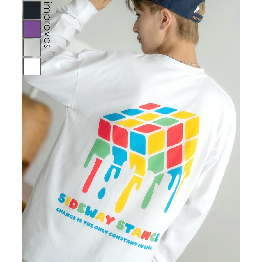 長袖Tシャツ メンズ SIDEWAY STANCE サイドウェイスタンス ドリップキューブ カットソー ロンT 大きめ アメカジ カジュアル スケーター ストリート 古着MIX 韓国 | improves