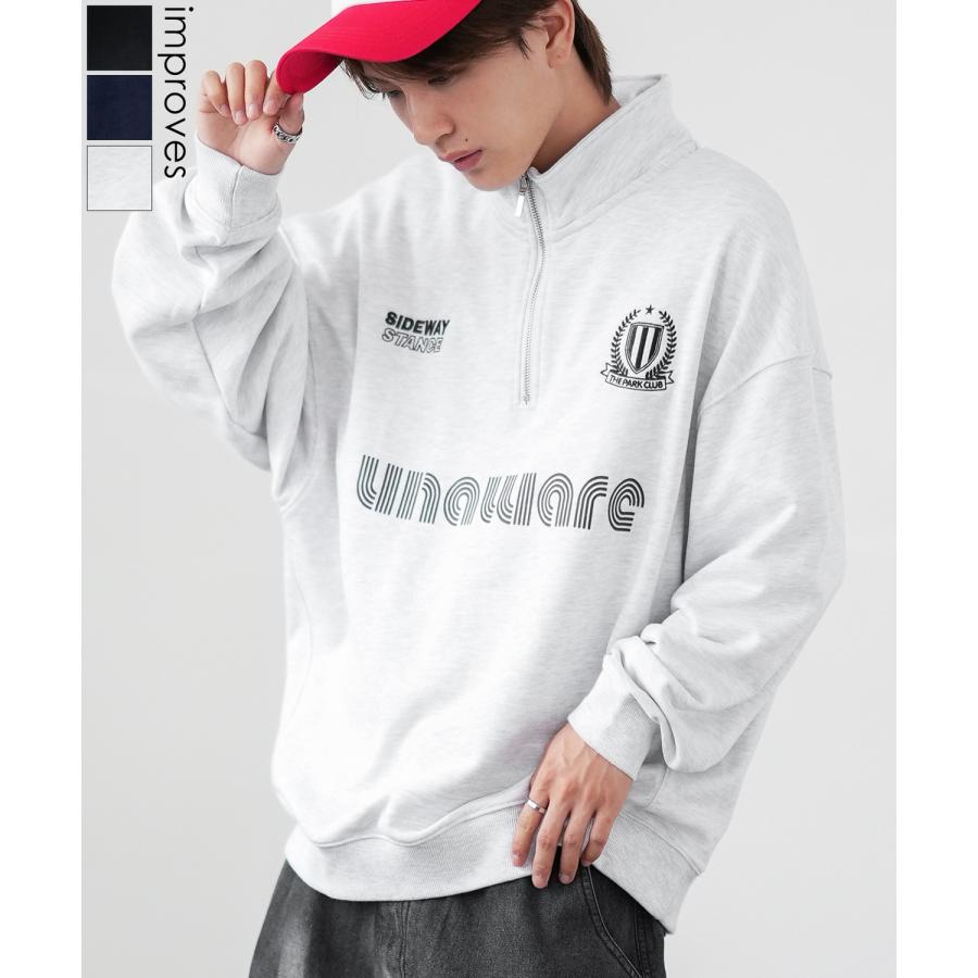 トレーナー メンズ SIDEWAY STANCE サイドウェイスタンス オリジナルプリント スウェットハーフジップ ゲームシャツ オーバーサイズ スケーター ストリート 韓国 | improves