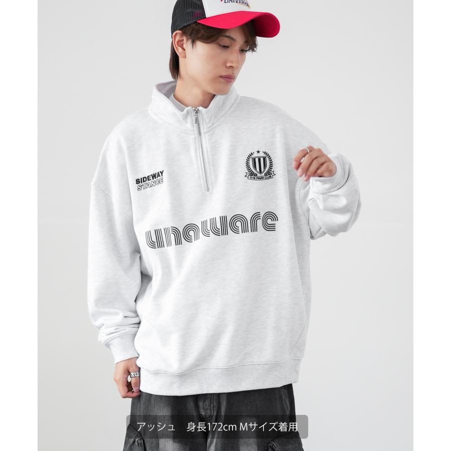 トレーナー メンズ SIDEWAY STANCE サイドウェイスタンス オリジナルプリント スウェットハーフジップ ゲームシャツ オーバーサイズ スケーター ストリート 韓国 | improves | 04