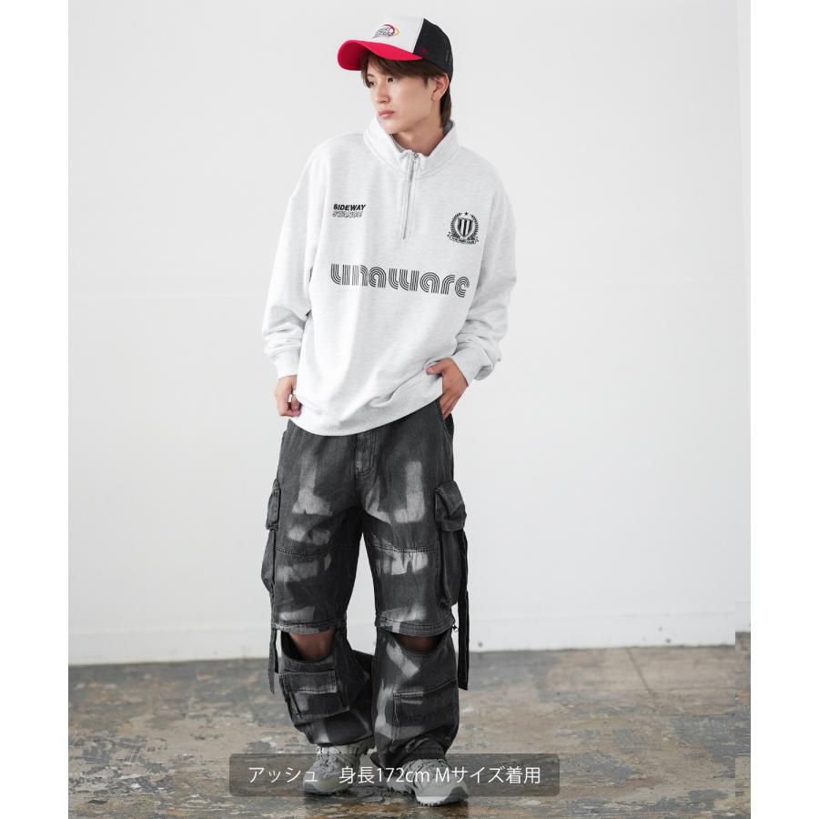 トレーナー メンズ SIDEWAY STANCE サイドウェイスタンス オリジナルプリント スウェットハーフジップ ゲームシャツ オーバーサイズ スケーター ストリート 韓国 | improves | 06