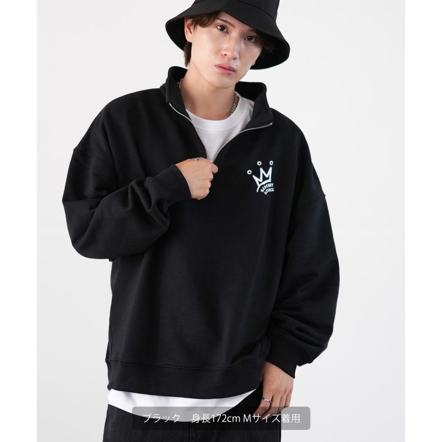 トレーナー メンズ SIDEWAY STANCE サイドウェイスタンス オリジナルプリント スウェットハーフジップ クラウンロゴ オーバーサイズ スケーター ストリート 韓国 | improves | 04