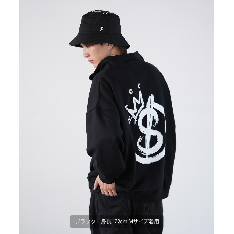 トレーナー メンズ SIDEWAY STANCE サイドウェイスタンス オリジナルプリント スウェットハーフジップ クラウンロゴ オーバーサイズ スケーター ストリート 韓国 | improves | 05