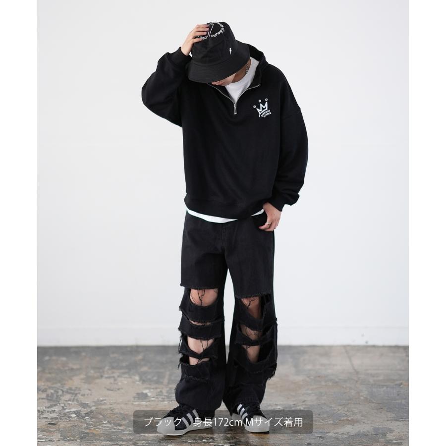 トレーナー メンズ SIDEWAY STANCE サイドウェイスタンス オリジナルプリント スウェットハーフジップ クラウンロゴ オーバーサイズ スケーター ストリート 韓国 | improves | 06