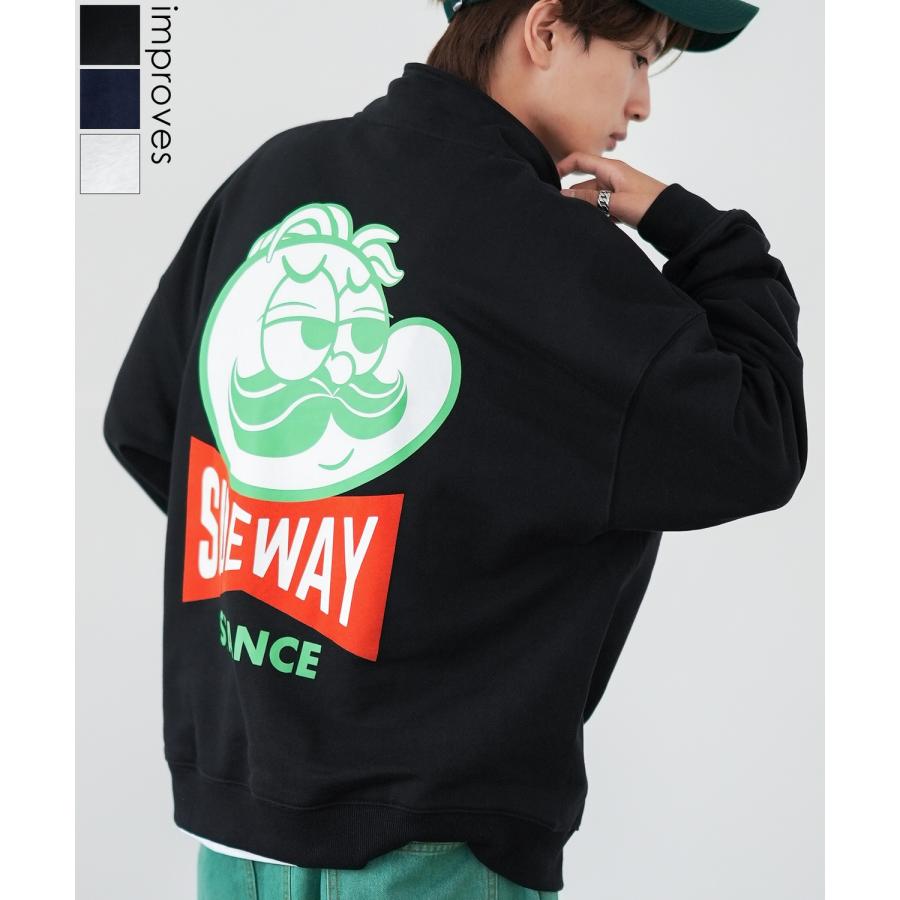 トレーナー メンズ SIDEWAY STANCE サイドウェイスタンス オリジナルプリント スウェットハーフジップ Mr.Sロゴ オーバーサイズ スケーター ストリート 韓国 | improves
