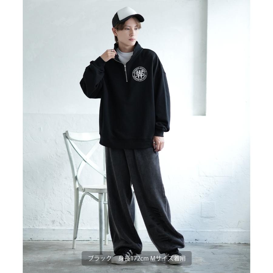 トレーナー メンズ SIDEWAY STANCE サイドウェイスタンス 厚盛刺しゅう スウェットハーフジップ サークルロゴ オーバーサイズ スケーター ストリート 韓国 | improves | 06