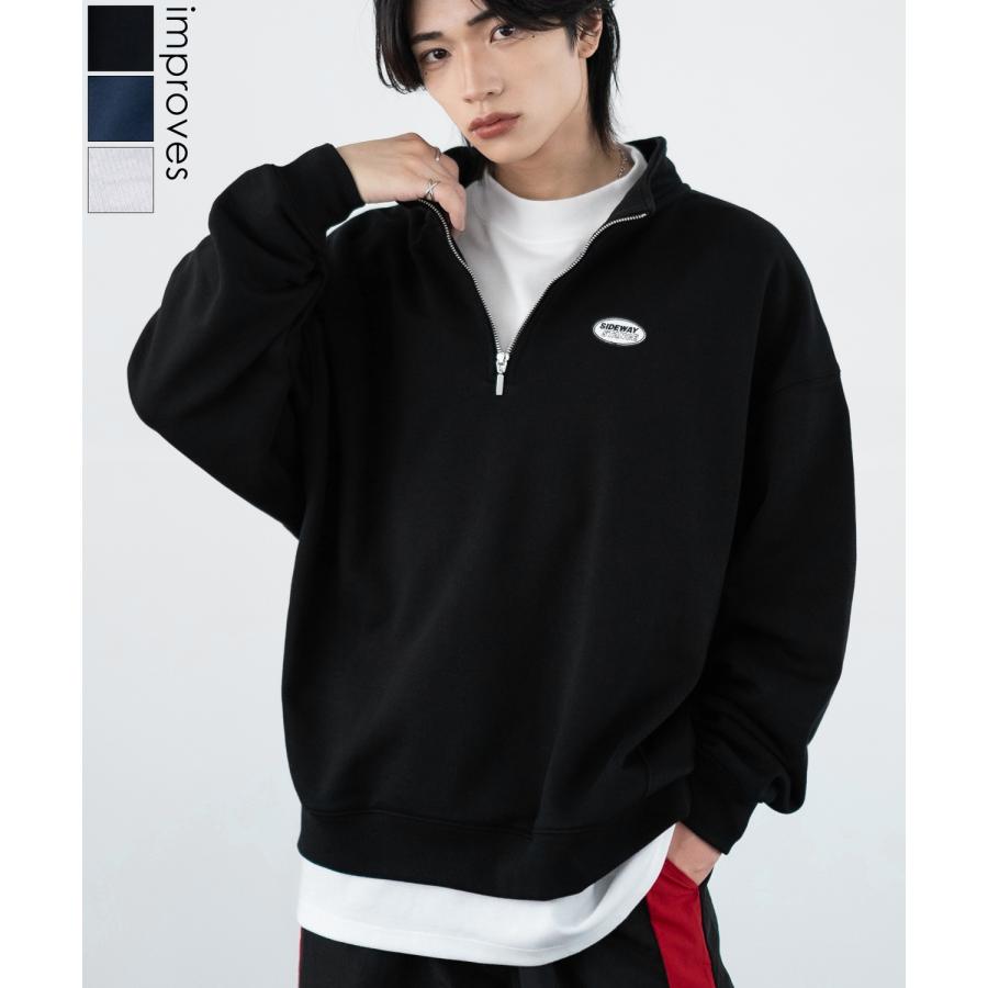トレーナー メンズ SIDEWAY STANCE サイドウェイスタンス 刺しゅう スウェットハーフジップ オーバルロゴ オーバーサイズ スケーター ストリート 韓国 | improves