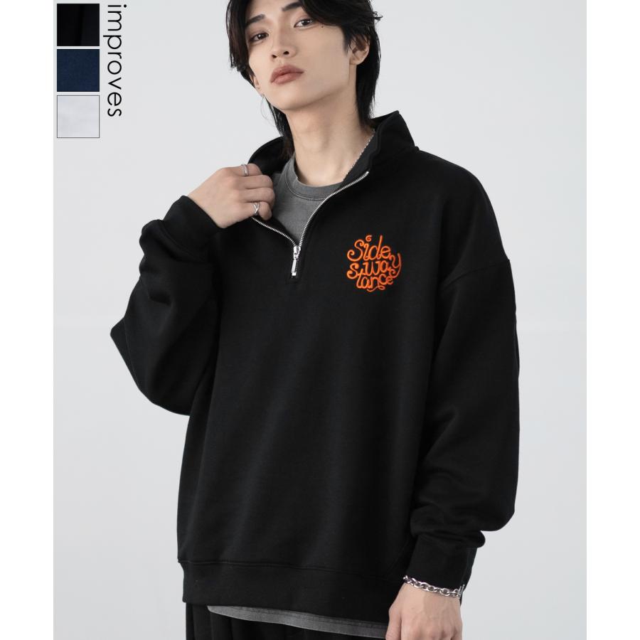 トレーナー メンズ SIDEWAY STANCE サイドウェイスタンス 刺しゅう スウェットハーフジップ ロゴ オーバーサイズ スケーター ストリート 韓国 | improves