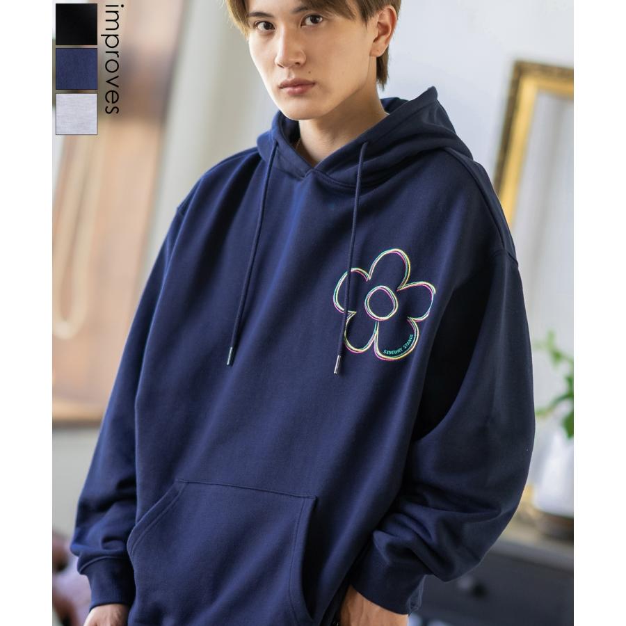 パーカー メンズ SIDEWAY STANCE サイドウェイスタンス 刺しゅう スウェット フラワー オーバーサイズ 大きめ アメカジ カジュアル スケーター ストリート | improves