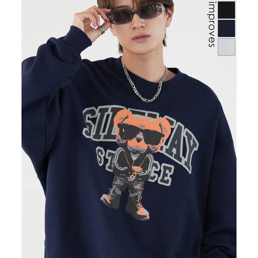 トレーナー メンズ SIDEWAY STANCE サイドウェイスタンス オリジナルプリント グラフィック スウェット カレッジベア オーバーサイズ アメカジ カジュアル | improves