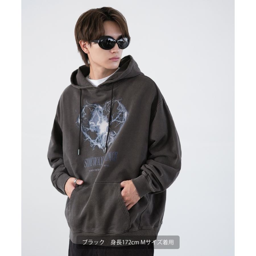 パーカー メンズ SIDEWAY STANCE サイドウェイスタンス ピグメント加工 サンダーハート プルパーカー オーバーサイズ スケーター ストリート 韓国 | improves | 03