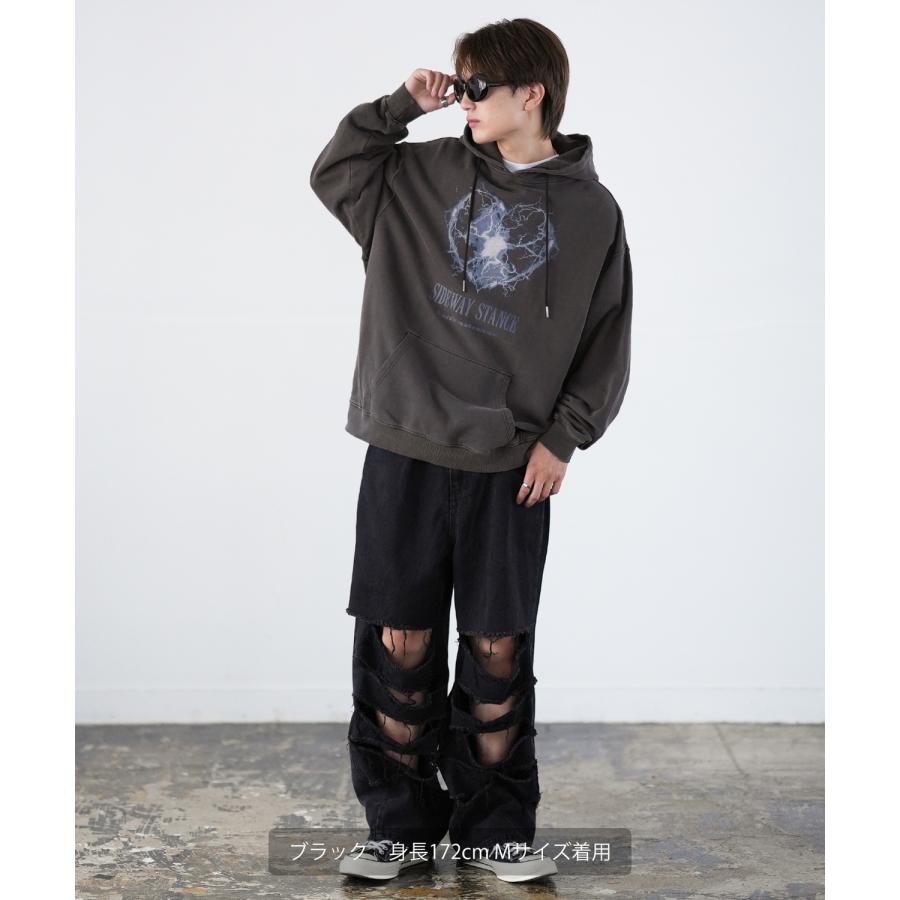 パーカー メンズ SIDEWAY STANCE サイドウェイスタンス ピグメント加工 サンダーハート プルパーカー オーバーサイズ スケーター ストリート 韓国 | improves | 05
