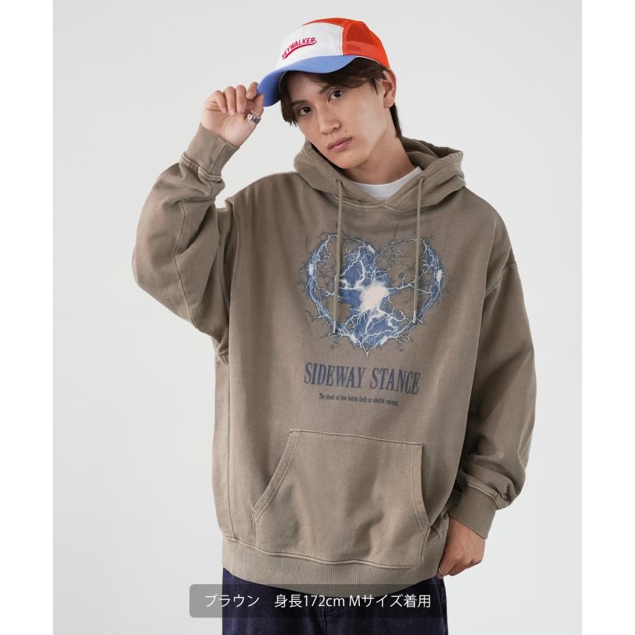 パーカー メンズ SIDEWAY STANCE サイドウェイスタンス ピグメント加工 サンダーハート プルパーカー オーバーサイズ スケーター ストリート 韓国 | improves | 06