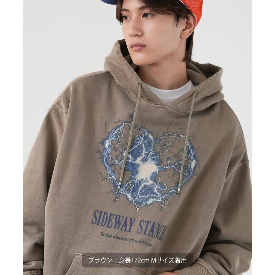 パーカー メンズ SIDEWAY STANCE サイドウェイスタンス ピグメント加工 サンダーハート プルパーカー オーバーサイズ スケーター ストリート 韓国 | improves | 07