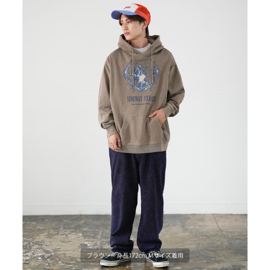 パーカー メンズ SIDEWAY STANCE サイドウェイスタンス ピグメント加工 サンダーハート プルパーカー オーバーサイズ スケーター ストリート 韓国 | improves | 09