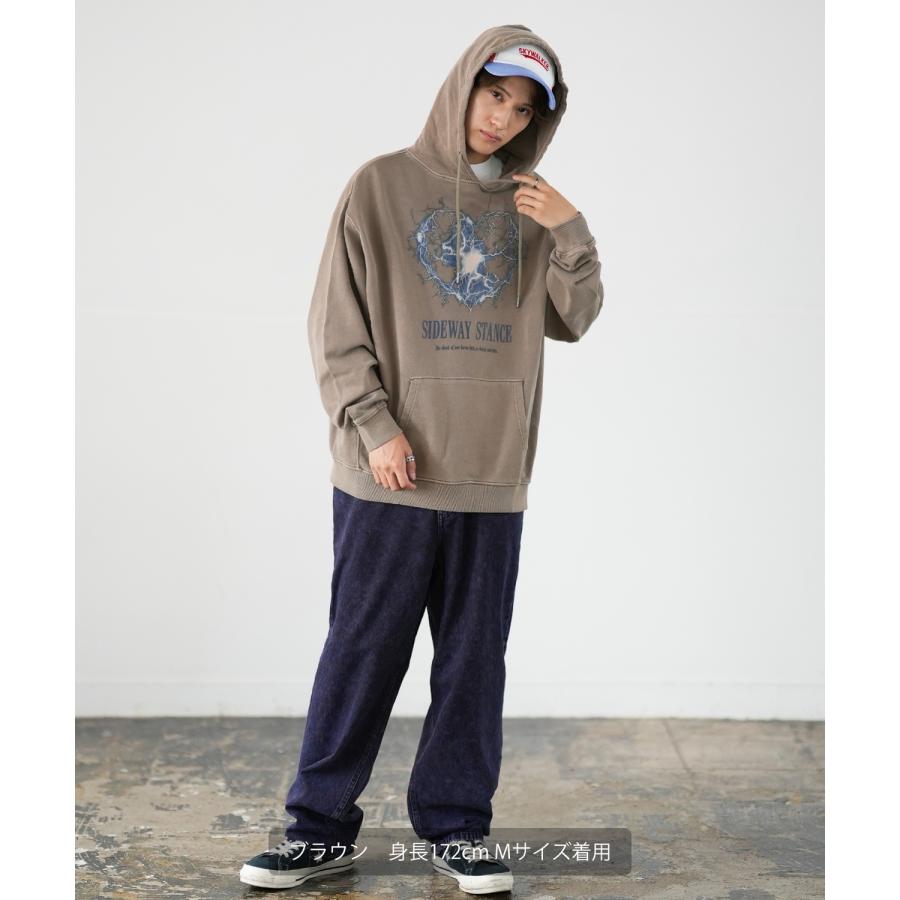 パーカー メンズ SIDEWAY STANCE サイドウェイスタンス ピグメント加工 サンダーハート プルパーカー オーバーサイズ スケーター ストリート 韓国 | improves | 10