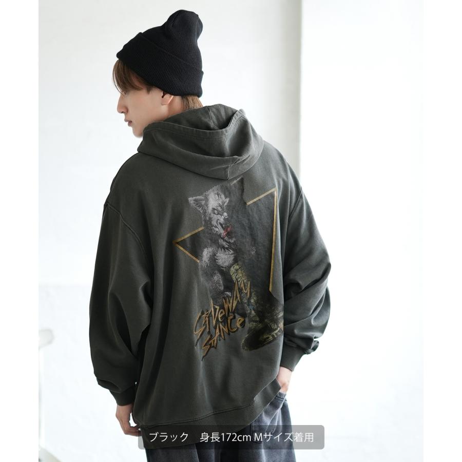 パーカー メンズ SIDEWAY STANCE サイドウェイスタンス ピグメント加工 ウェアウルフ プルパーカー オーバーサイズ スケーター ストリート 韓国 | improves | 04