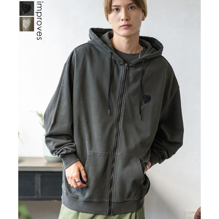 パーカー メンズ SIDEWAY STANCE サイドウェイスタンス ピグメント加工 ハート 刺しゅう ジップアップ パーカー オーバーサイズ スケーター ストリート 韓国 | improves