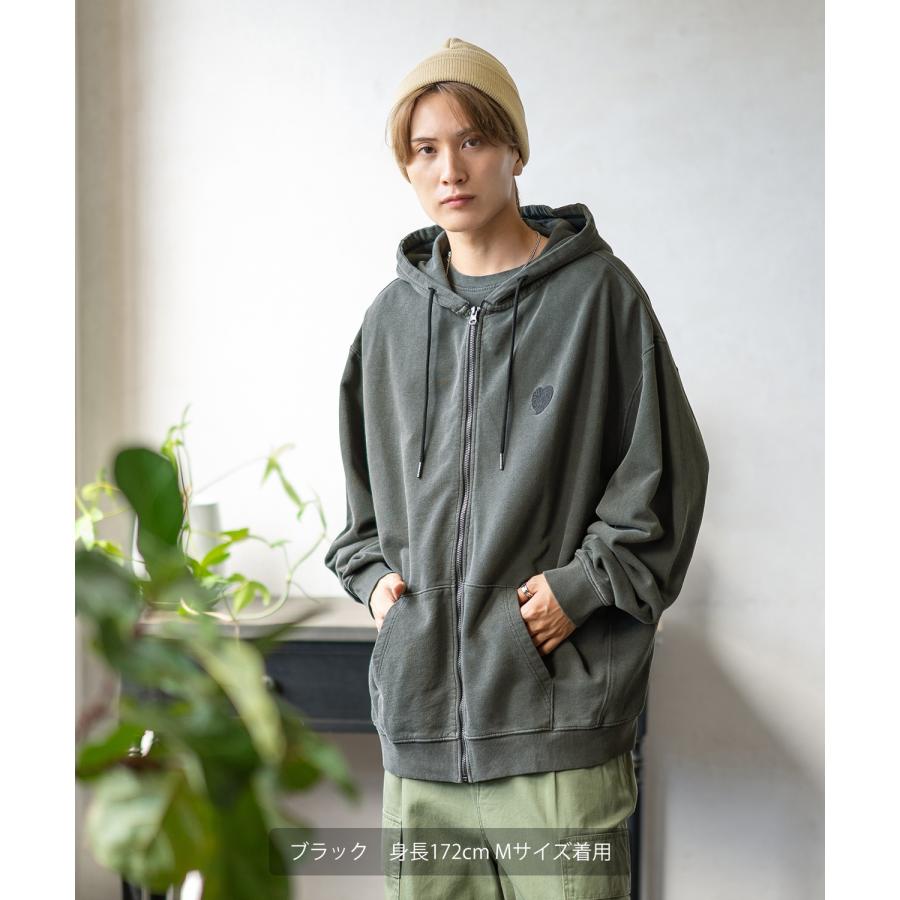 パーカー メンズ SIDEWAY STANCE サイドウェイスタンス ピグメント加工 ハート 刺しゅう ジップアップ パーカー オーバーサイズ スケーター ストリート 韓国 | improves | 05