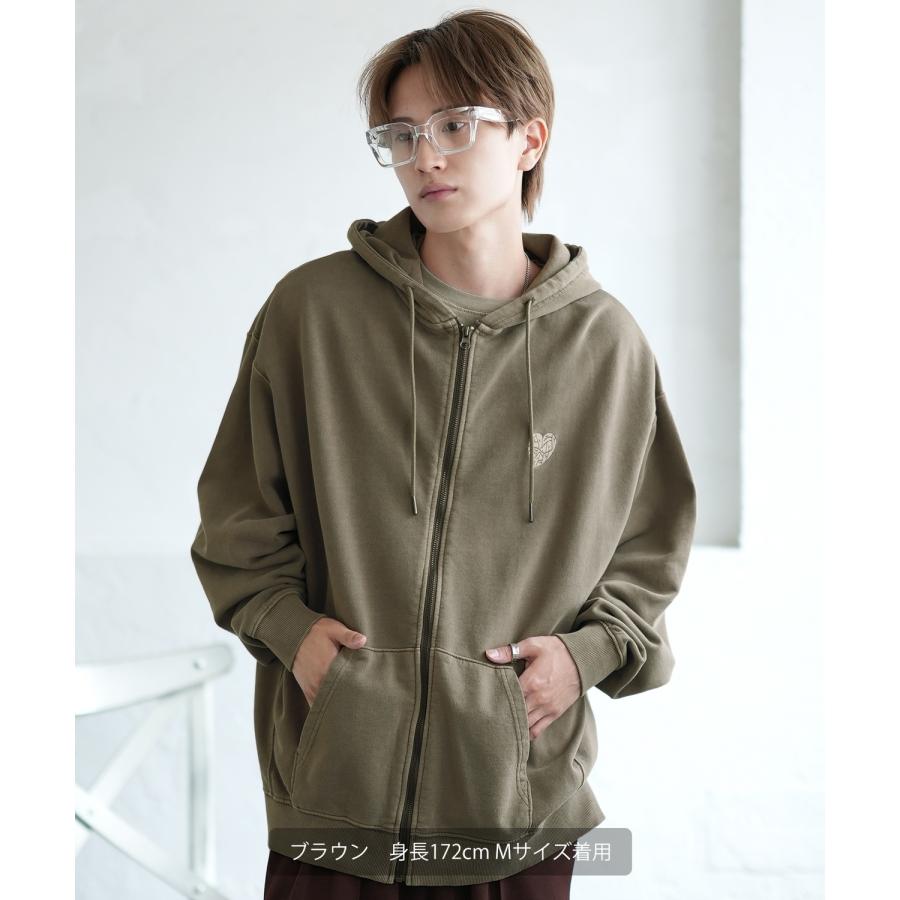 パーカー メンズ SIDEWAY STANCE サイドウェイスタンス ピグメント加工 ハート 刺しゅう ジップアップ パーカー オーバーサイズ スケーター ストリート 韓国 | improves | 07