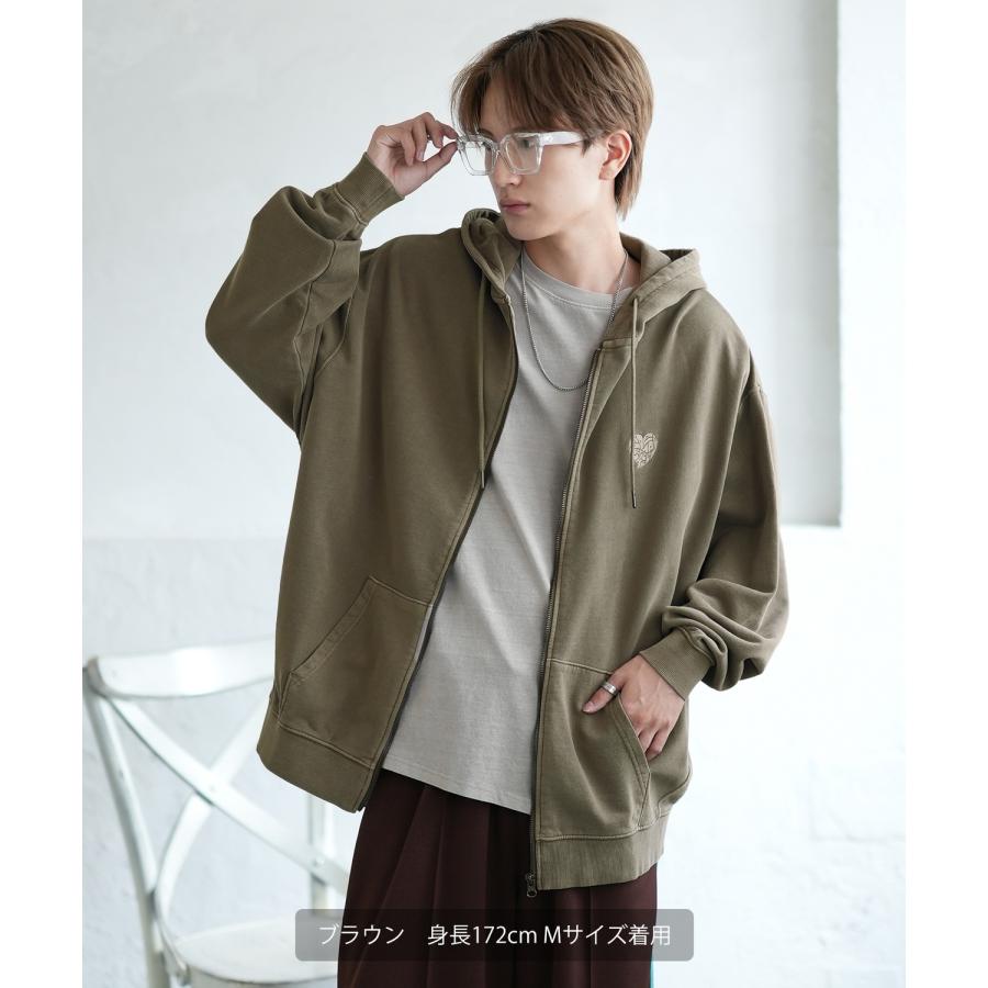 パーカー メンズ SIDEWAY STANCE サイドウェイスタンス ピグメント加工 ハート 刺しゅう ジップアップ パーカー オーバーサイズ スケーター ストリート 韓国 | improves | 09