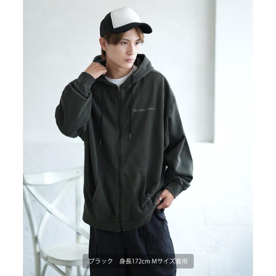 パーカー メンズ SIDEWAY STANCE サイドウェイスタンス ピグメント加工 バック 刺しゅう ジップアップ パーカー オーバーサイズ スケーター ストリート 韓国 | improves | 05