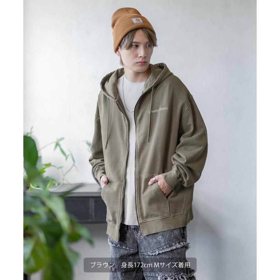 パーカー メンズ SIDEWAY STANCE サイドウェイスタンス ピグメント加工 バック 刺しゅう ジップアップ パーカー オーバーサイズ スケーター ストリート 韓国 | improves | 10