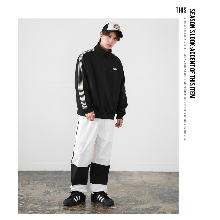 トラックジャケット メンズ SIDEWAY STANCE サイドウェイスタンス ハーフジップ ワンポイント刺しゅう ライン ジャージ ジャケット スケーター ストリート 韓国 | improves | 19
